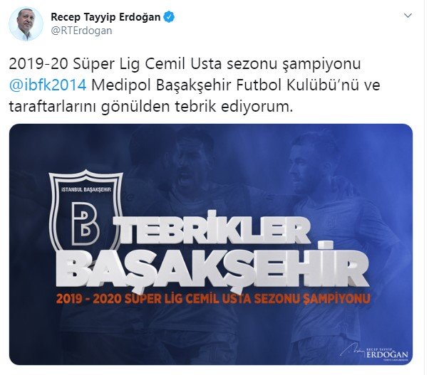 Erdoğan şampiyon Başakşehir'i tebrik etti #1