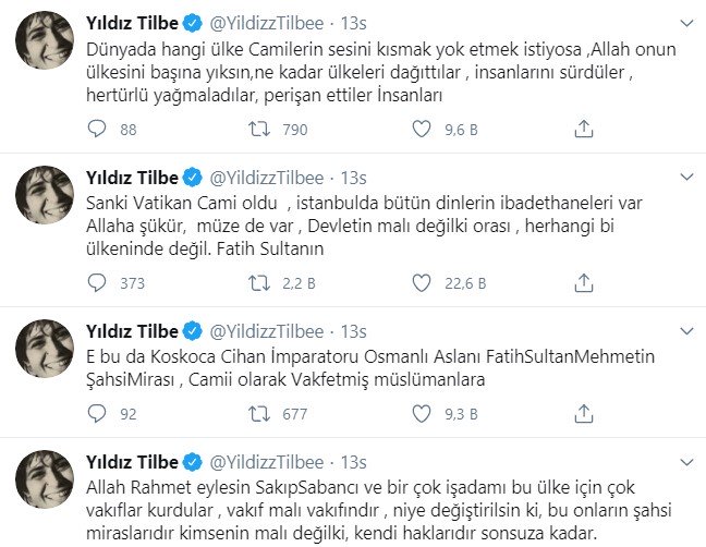 Yıldız Tilbe'den art arda Ayasofya tweet'leri #2